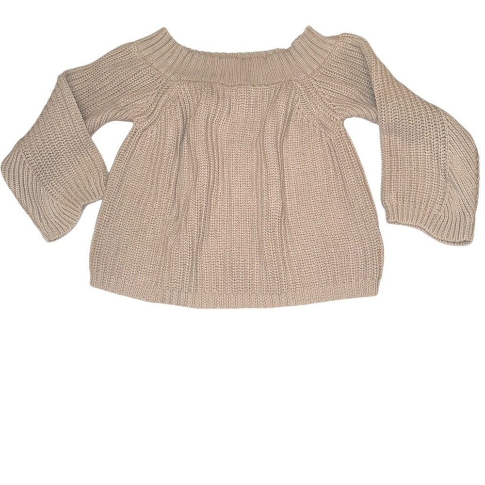Philosophy Chunky Knit Boat Neck Cropped 3/4 Sleeve Sweater Taupe Med Like New